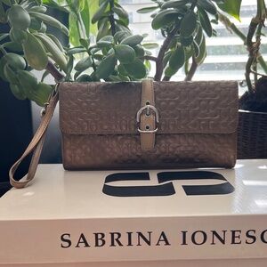 Coach Brown Embossed Wristlet Clutch